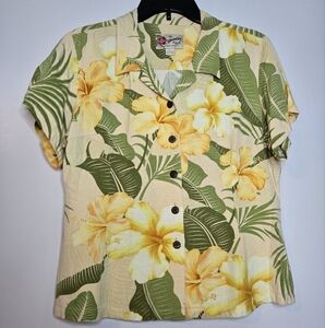 Vintage Hilo Hattie The Hawaiian Original Floral Button-Up Blouse Size L